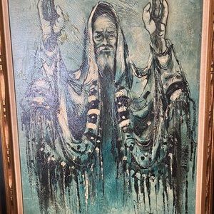 Vintage Rabbi oil painting